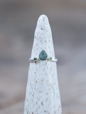 Emerald Leaf and Green Garnet Ring - Gardens of the Sun | Ethical Jewelry