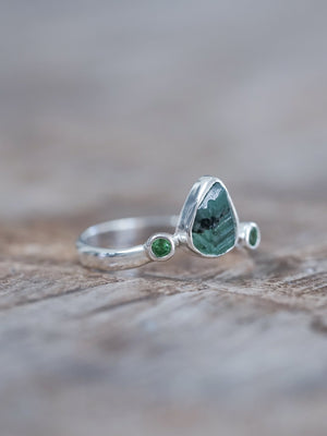 Emerald Leaf and Green Garnet Ring - Gardens of the Sun | Ethical Jewelry
