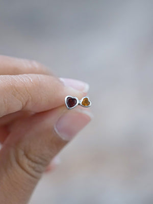 Garnet and Citrine Heart Earrings - Gardens of the Sun | Ethical Jewelry