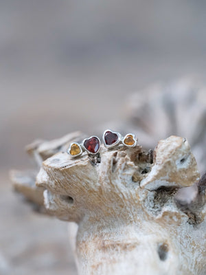 Garnet and Citrine Heart Earrings - Gardens of the Sun | Ethical Jewelry