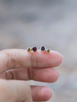 Garnet and Citrine Heart Earrings - Gardens of the Sun | Ethical Jewelry