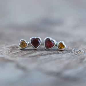Garnet and Citrine Heart Earrings - Gardens of the Sun | Ethical Jewelry