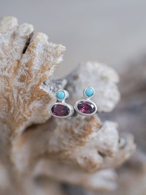 Garnet and Nevada Turquoise Earrings - Gardens of the Sun | Ethical Jewelry