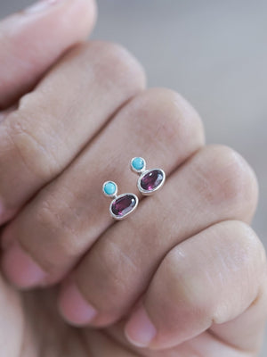 Garnet and Nevada Turquoise Earrings - Gardens of the Sun | Ethical Jewelry