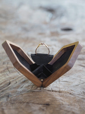 Geometric Wooden Ring Box in Walnut - Gardens of the Sun | Ethical Jewelry