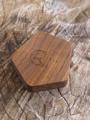 Geometric Wooden Ring Box in Walnut - Gardens of the Sun | Ethical Jewelry