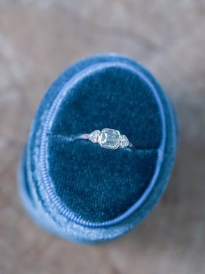 Green Sapphire and Triangle Diamond Ring in Ethical White Gold - Gardens of the Sun | Ethical Jewelry