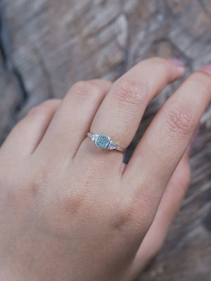 Green Sapphire and Triangle Diamond Ring in Ethical White Gold - Gardens of the Sun | Ethical Jewelry