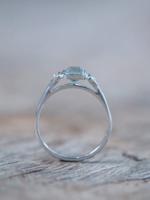 Green Sapphire and Triangle Diamond Ring in Ethical White Gold - Gardens of the Sun | Ethical Jewelry