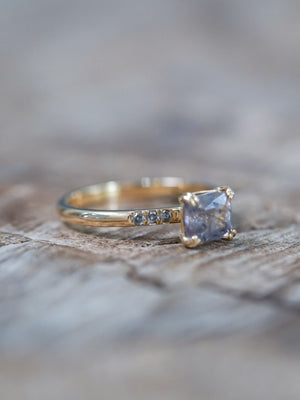 Grey Montana Sapphire and Diamond Ring in Ethical Gold - Gardens of the Sun | Ethical Jewelry