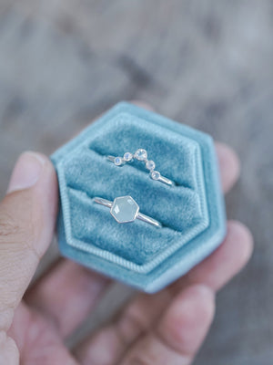Hexagon Aquamarine and Moonstone Ring Set - Gardens of the Sun | Ethical Jewelry