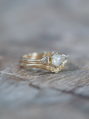 Hexagon Diamond and Yellow Sapphire Ring Set in Ethical Gold - Gardens of the Sun | Ethical Jewelry