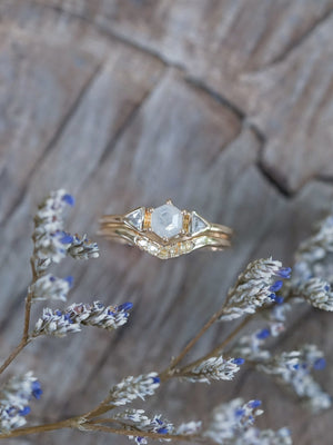 Hexagon Diamond and Yellow Sapphire Ring Set in Ethical Gold - Gardens of the Sun | Ethical Jewelry