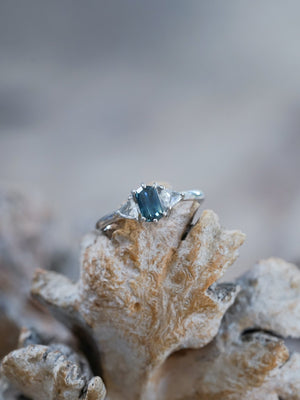 Hexagon Montana Sapphire and Diamond Ring in White Gold - Gardens of the Sun | Ethical Jewelry