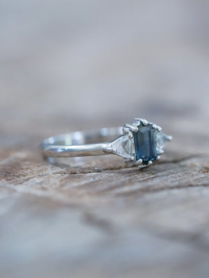 Hexagon Montana Sapphire and Diamond Ring in White Gold - Gardens of the Sun | Ethical Jewelry