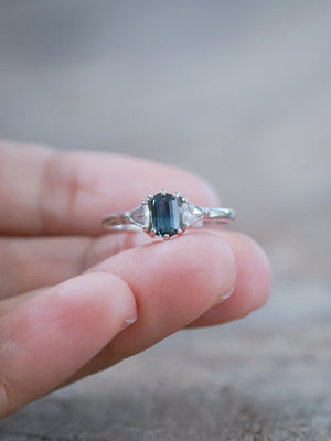 Hexagon Montana Sapphire and Diamond Ring in White Gold - Gardens of the Sun | Ethical Jewelry