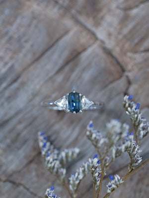 Hexagon Montana Sapphire and Diamond Ring in White Gold - Gardens of the Sun | Ethical Jewelry