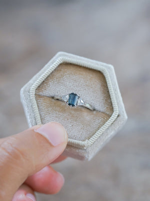 Hexagon Montana Sapphire and Diamond Ring in White Gold - Gardens of the Sun | Ethical Jewelry
