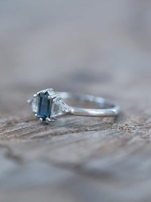 Hexagon Montana Sapphire and Diamond Ring in White Gold - Gardens of the Sun | Ethical Jewelry