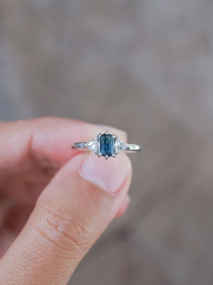 Hexagon Montana Sapphire and Diamond Ring in White Gold - Gardens of the Sun | Ethical Jewelry