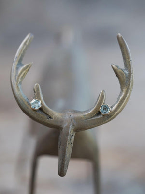 Hexagon Montana Sapphire Earrings in Ethical Gold - Gardens of the Sun | Ethical Jewelry