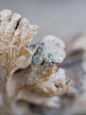 Hexagon Montana Sapphire Earrings in Ethical Gold - Gardens of the Sun | Ethical Jewelry