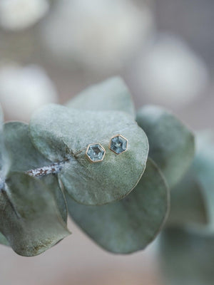 Hexagon Montana Sapphire Earrings in Ethical Gold - Gardens of the Sun | Ethical Jewelry