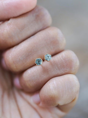 Hexagon Montana Sapphire Earrings in Ethical Gold - Gardens of the Sun | Ethical Jewelry