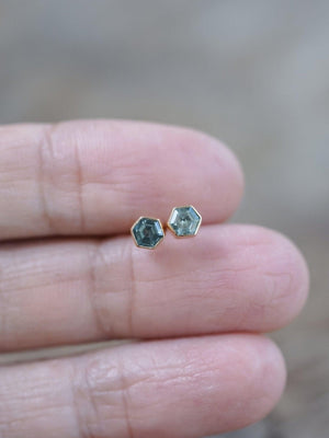 Hexagon Montana Sapphire Earrings in Ethical Gold - Gardens of the Sun | Ethical Jewelry