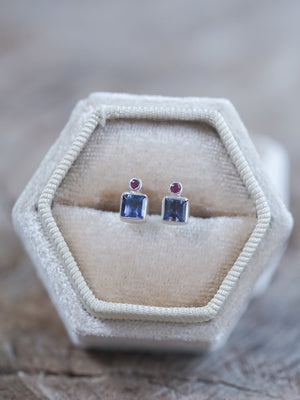 Iolite and Ruby Earrings - Gardens of the Sun | Ethical Jewelry