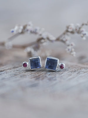 Iolite and Ruby Earrings - Gardens of the Sun | Ethical Jewelry