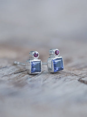 Iolite and Ruby Earrings - Gardens of the Sun | Ethical Jewelry