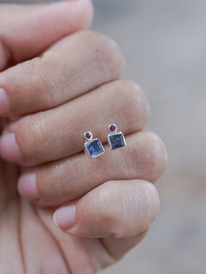 Iolite and Ruby Earrings - Gardens of the Sun | Ethical Jewelry