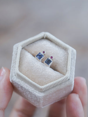 Iolite and Ruby Earrings - Gardens of the Sun | Ethical Jewelry