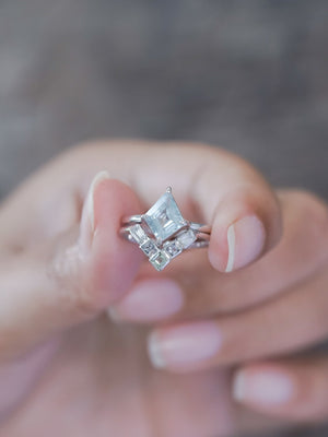 Kite Aquamarine, Spinel and Zircon Ring Set in Ethical White Gold - Gardens of the Sun | Ethical Jewelry