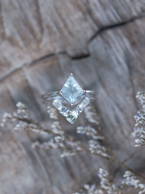 Kite Aquamarine, Spinel and Zircon Ring Set in Ethical White Gold - Gardens of the Sun | Ethical Jewelry