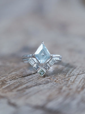 Kite Aquamarine, Spinel and Zircon Ring Set in Ethical White Gold - Gardens of the Sun | Ethical Jewelry