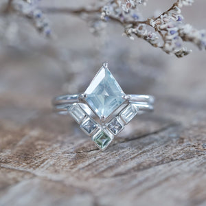 Kite Aquamarine, Spinel and Zircon Ring Set in Ethical White Gold - Gardens of the Sun | Ethical Jewelry