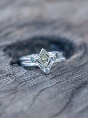 Kite Beryl and Salt and Pepper Diamond Ring Stack - Gardens of the Sun | Ethical Jewelry