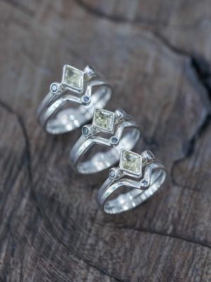 Kite Beryl and Salt and Pepper Diamond Ring Stack - Gardens of the Sun | Ethical Jewelry