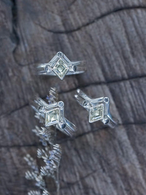 Kite Beryl and Salt and Pepper Diamond Ring Stack - Gardens of the Sun | Ethical Jewelry
