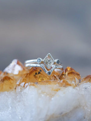 Kite Beryl and Salt and Pepper Diamond Ring Stack - Gardens of the Sun | Ethical Jewelry
