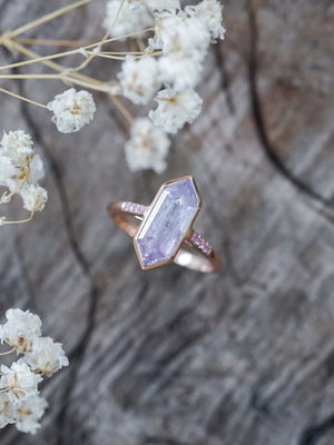 Lavender Hexagon Sapphire Ring in Ethical Rose Gold - Gardens of the Sun | Ethical Jewelry