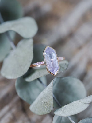 Lavender Hexagon Sapphire Ring in Ethical Rose Gold - Gardens of the Sun | Ethical Jewelry