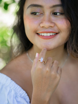 Lavender Hexagon Sapphire Ring in Ethical Rose Gold - Gardens of the Sun | Ethical Jewelry