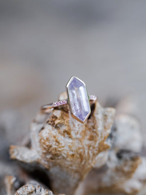 Lavender Hexagon Sapphire Ring in Ethical Rose Gold - Gardens of the Sun | Ethical Jewelry