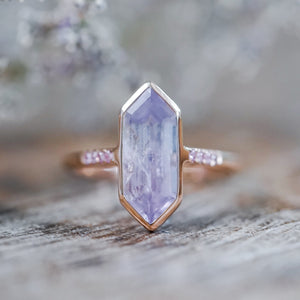 Lavender Hexagon Sapphire Ring in Ethical Rose Gold - Gardens of the Sun | Ethical Jewelry