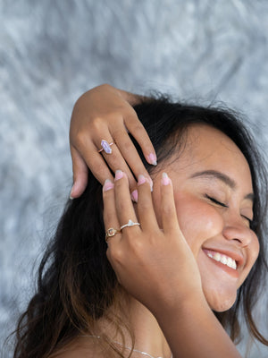 Lavender Hexagon Sapphire Ring in Ethical Rose Gold - Gardens of the Sun | Ethical Jewelry