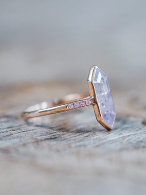 Lavender Hexagon Sapphire Ring in Ethical Rose Gold - Gardens of the Sun | Ethical Jewelry