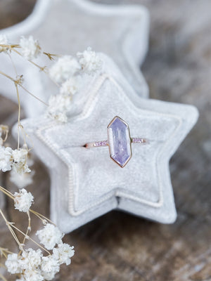 Lavender Hexagon Sapphire Ring in Ethical Rose Gold - Gardens of the Sun | Ethical Jewelry